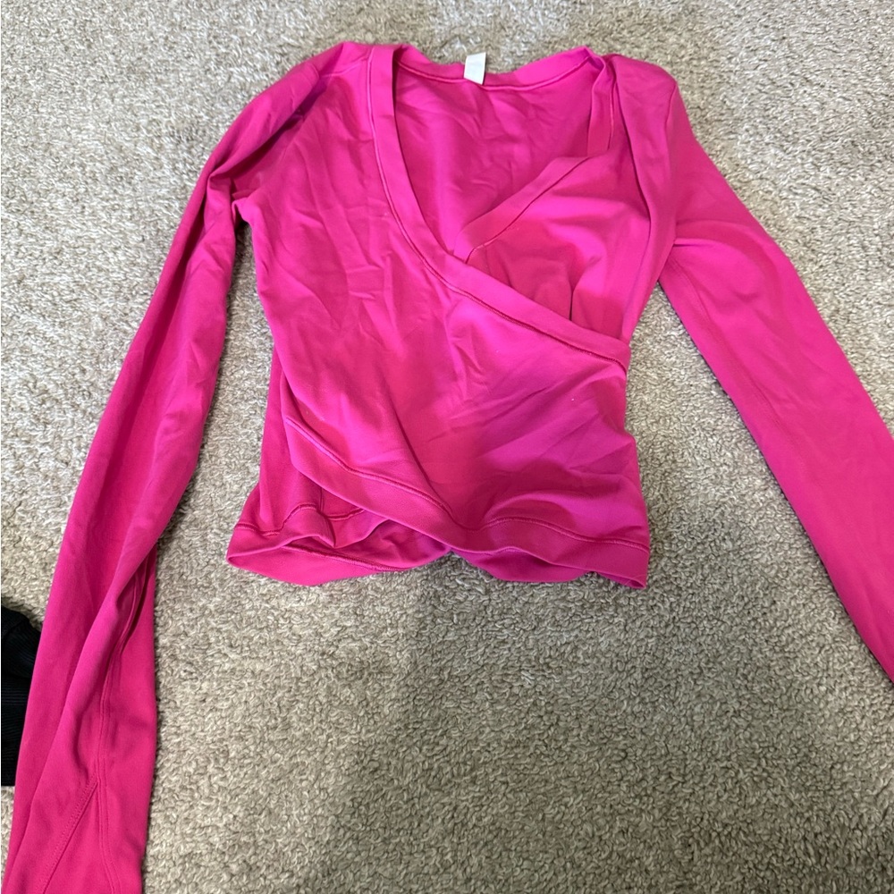 Athleta Bright Pink Long Sleeve Wrap Blouse woman xxs